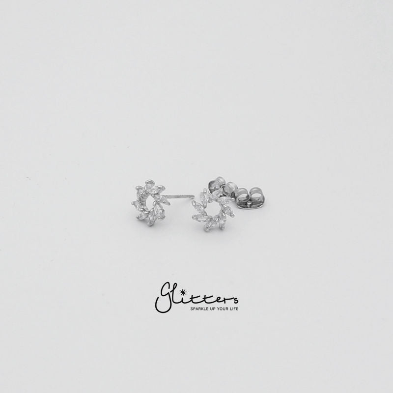 Hollow Cubic Zirconia Flower Stud Earrings with Sterling Silver Post-Cubic Zirconia, earrings, Jewellery, Sterling Silver Post, Stud Earrings, Women's Earrings, Women's Jewellery-er1426_7-Glitters