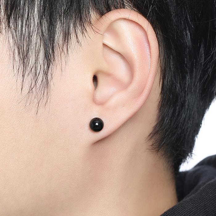 Black Titanium I.P Stainless Steel Round Ball Stud Earrings-3mm | 4mm | 5mm  | 6mm