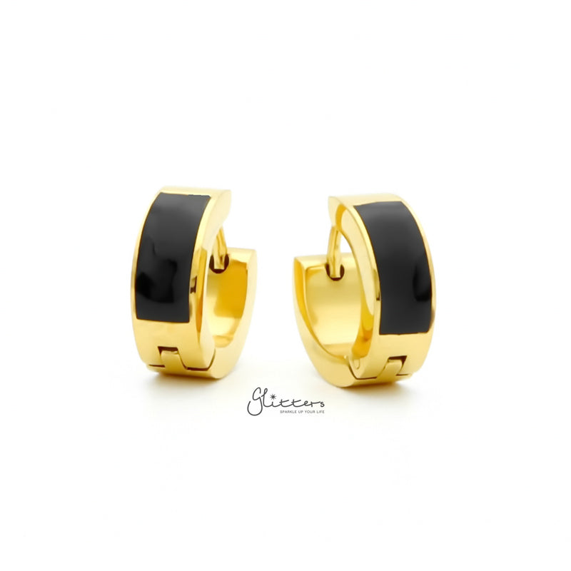 Black Centre Stainless Steel Hinged Hoop Earrings - Gold-earrings, Hoop Earrings, Huggie Earrings, Jewellery, Men's Earrings, Men's Jewellery, Stainless Steel-er1541-g1_800-Glitters