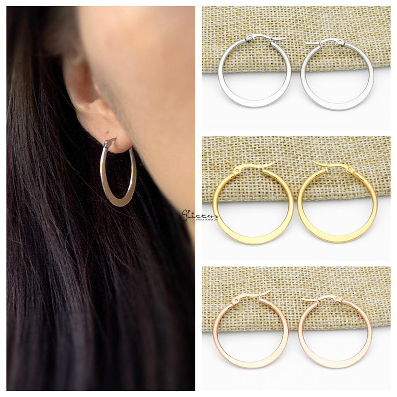 Stainless Steel Plain Flat Hoop Earrings - Gold-earrings, Hoop Earrings, Huggie Earrings, Jewellery, Stainless Steel, Women's Earrings, Women's Jewellery-1_b24345ae-f9b0-4771-adff-daa1f33427fb-Glitters