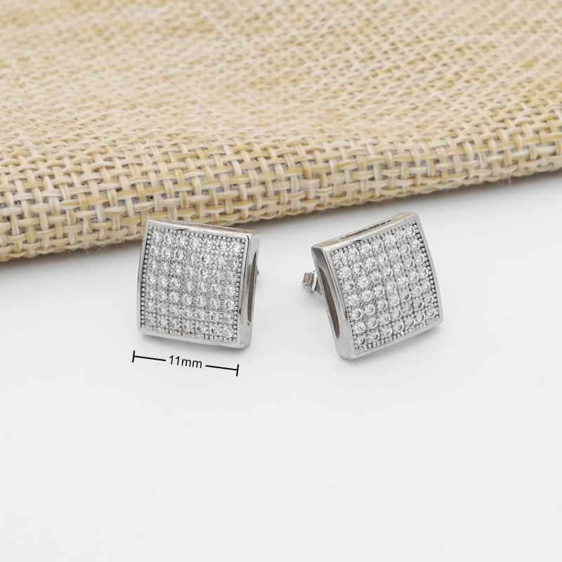 CZ Paved Iced Square Stud Earrings - Silver-Cubic Zirconia, earrings, Hip Hop Earrings, Iced Out, Jewellery, Men's Earrings, Men's Jewellery, Stud Earrings, Women's Earrings, Women's Jewellery-er1551-s3_800_New-Glitters