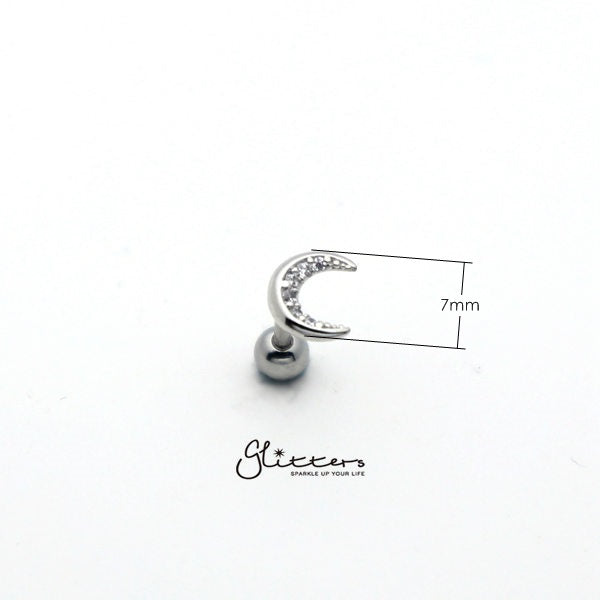 316L Surgical Steel C.Z Clipart Moon Tragus Barbell-Body Piercing Jewellery, Cartilage, Cubic Zirconia, Flat back, Jewellery, Tragus, Women's Earrings, Women's Jewellery-fp0020-_cz_moon_3-Glitters