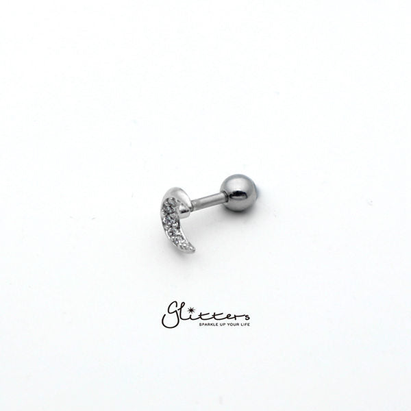 316L Surgical Steel C.Z Clipart Moon Tragus Barbell-Body Piercing Jewellery, Cartilage, Cubic Zirconia, Flat back, Jewellery, Tragus, Women's Earrings, Women's Jewellery-fp0020-_cz_moon_4-Glitters