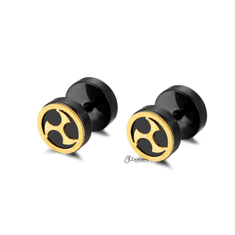 Black Round Fake Plug Earring with Gold Zed Shuriken-Body Piercing Jewellery, earrings, Fake Plug, Jewellery, Men's Earrings, Men's Jewellery, Stainless Steel-fp0162-4_800-Glitters