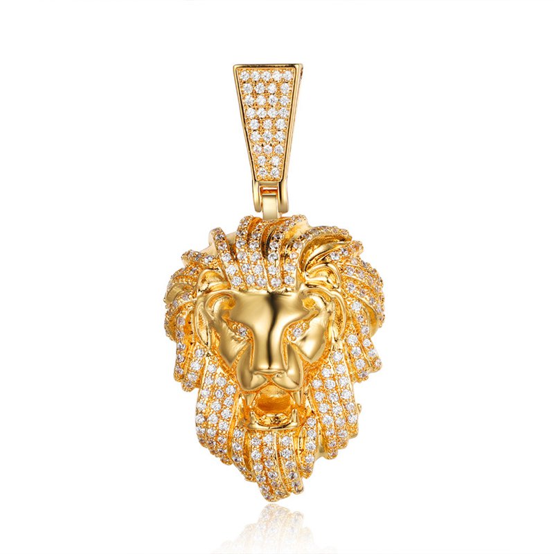 Iced Out Lion Head Pendant - Gold-Hip Hop, Hip Hop Pendant, Iced Out, Men's Necklace, Necklaces, Pendants-nk1062-g-800-Glitters