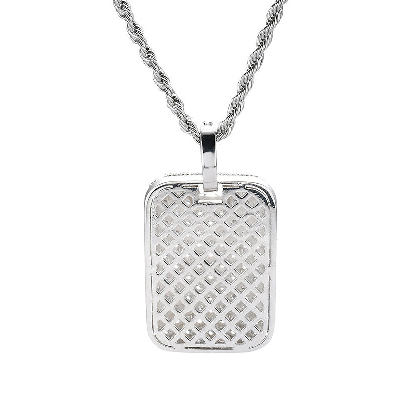 Iced Out Dog Tag Pendant - Silver-Dog Tag, Hip Hop, Hip Hop Pendant, Iced Out, Men's Necklace, Necklaces, Pendants-nk1067-s2_800-Glitters