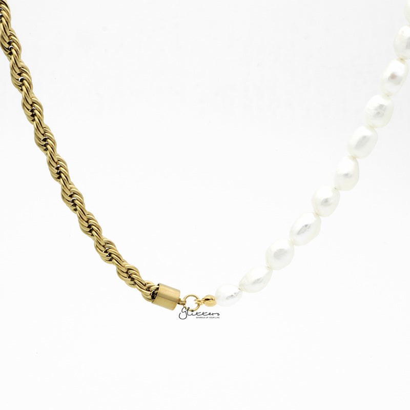 Freshwater Pearls with Stainless Steel Twisted Rope Chain Necklace-Freshwater Pearl, Jewellery, Necklaces, Stainless Steel Chain, Women's Jewellery, Women's Necklace-nk1089-1_1-Glitters