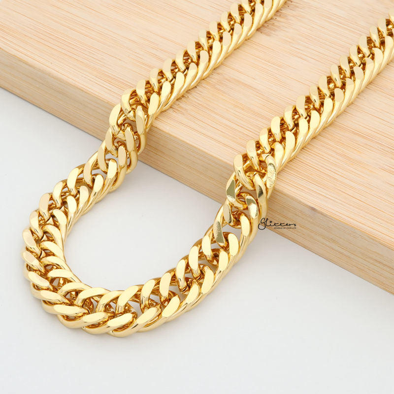 Gold I.P Stainless Steel Curb Link Chain Necklace - 12mm Width-Chain Necklaces, Jewellery, Men's Chain, Men's Jewellery, Men's Necklace, Necklaces, Stainless Steel, Stainless Steel Chain, Stainless Steel Necklace-sc0027-2-Glitters