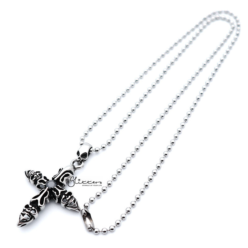 Stainless Steel Skull Cross with C.Z Pendant-Cubic Zirconia, Jewellery, Men's Jewellery, Men's Necklace, Necklaces, Pendants, Stainless Steel, Stainless Steel Pendant-sp0083-k_2__800-Glitters