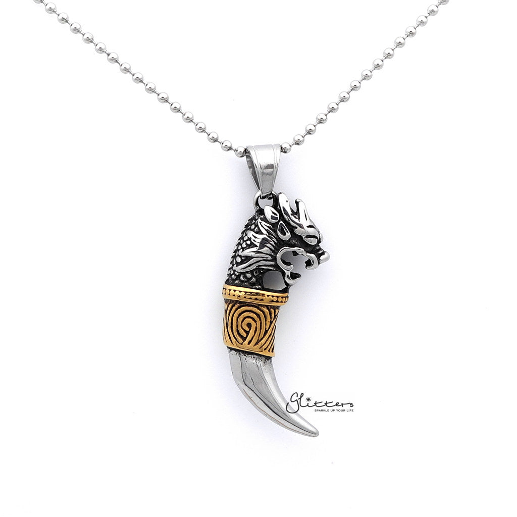 Stainless Steel Dragon Head with Wolf Tooth Pendant-Jewellery, Men's Jewellery, Men's Necklace, Necklaces, Pendants, Stainless Steel, Stainless Steel Pendant-sp0251_1000-01-Glitters