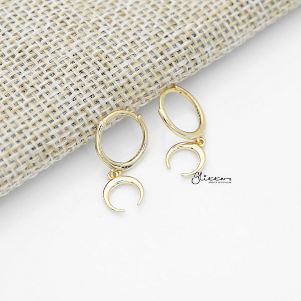 925 Sterling Silver Dangle Crescent Moon One-Touch Huggie Hoop Earrings-earrings, Hoop Earrings, Jewellery, Women's Earrings, Women's Jewellery-sse0380-g_600-Glitters