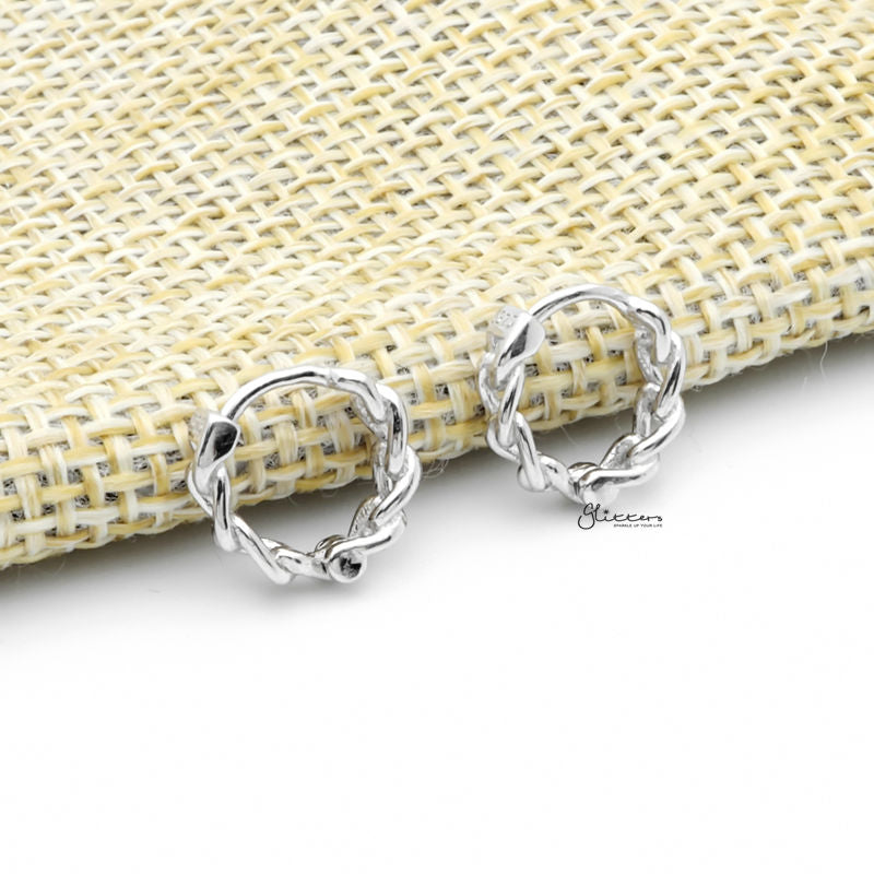 Chain Link One-Touch Huggie Hoop Earrings - Silver-earrings, Hoop Earrings, Jewellery, Women's Earrings, Women's Jewellery-sse0414-S2-Glitters