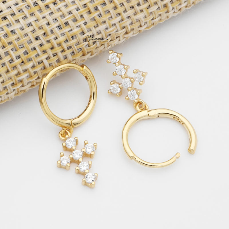 CZ Cross Charm Huggie Hoop Earrings - Gold-Cubic Zirconia, earrings, Hoop Earrings, Jewellery, Women's Earrings, Women's Jewellery-sse0436-g3_800-Glitters