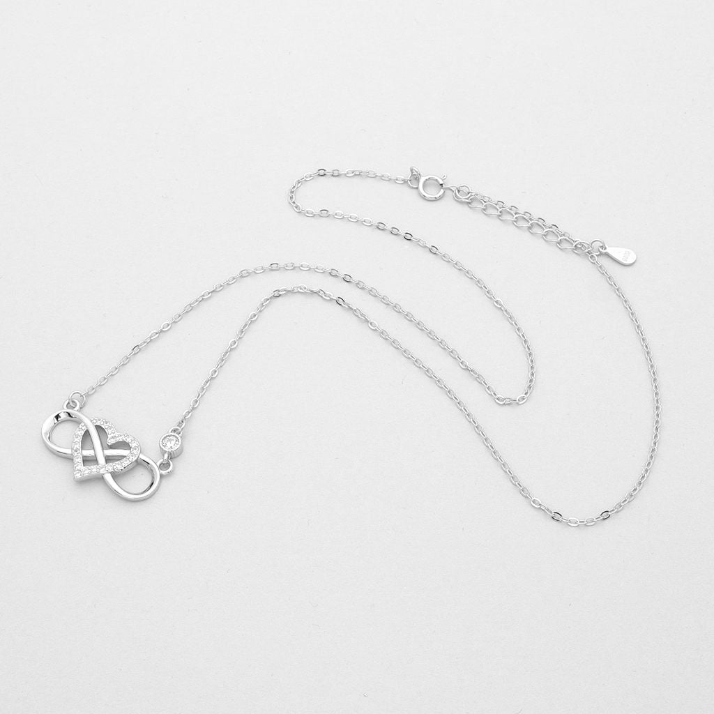 Sterling Silver Infinity with C.Z Heart Necklace - Silver-Cubic Zirconia, Jewellery, Necklaces, New, Sterling Silver Necklaces, Women's Jewellery, Women's Necklace-ssp0177-2_1-Glitters
