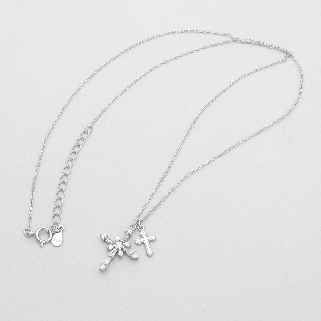 Sterling Silver CZ Cross Necklace-Cubic Zirconia, Jewellery, Necklaces, New, Sterling Silver Necklaces, Women's Jewellery, Women's Necklace-ssp0188-2_1-Glitters