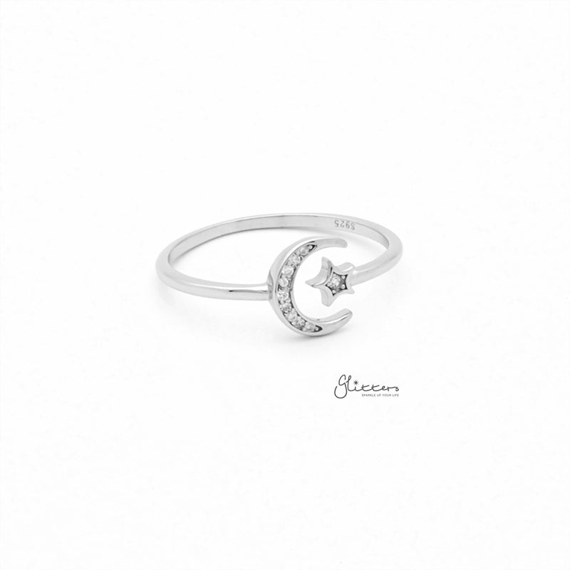 Sterling Silver Moon & Star Ring-Cubic Zirconia, Jewellery, Rings, Sterling Silver Rings, Women's Jewellery, Women's Rings-ssr0055-3_800-Glitters