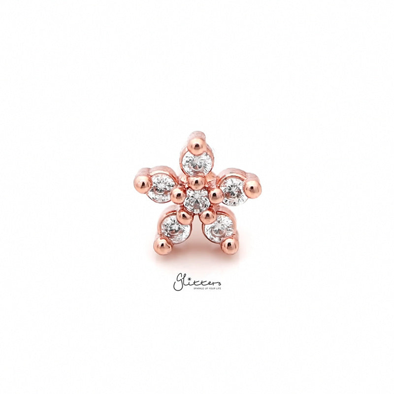 CZ Flower Cartilage Tragus Piercing Earring - Rose Gold-Body Piercing Jewellery, Cartilage, Cubic Zirconia, earrings, Jewellery, Tragus, Women's Earrings, Women's Jewellery-tg0026-rg1_800-Glitters