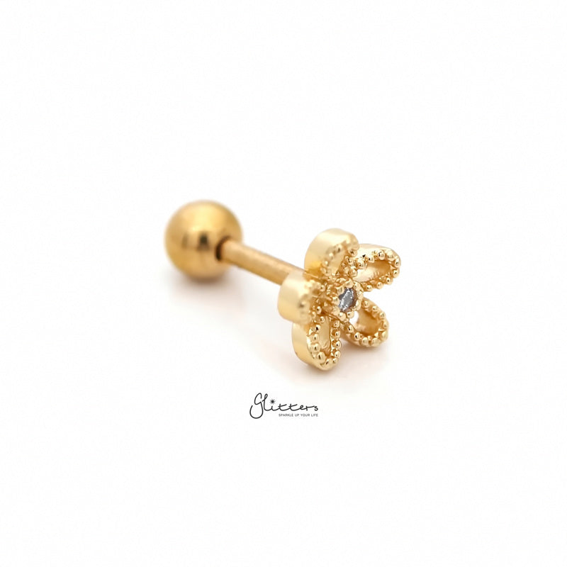 Flower with C.Z Center Cartilage Tragus Barbell - Gold-Body Piercing Jewellery, Cartilage, Cubic Zirconia, Flat back, Jewellery, Tragus, Women's Earrings, Women's Jewellery-tg0065-g-3_800-Glitters